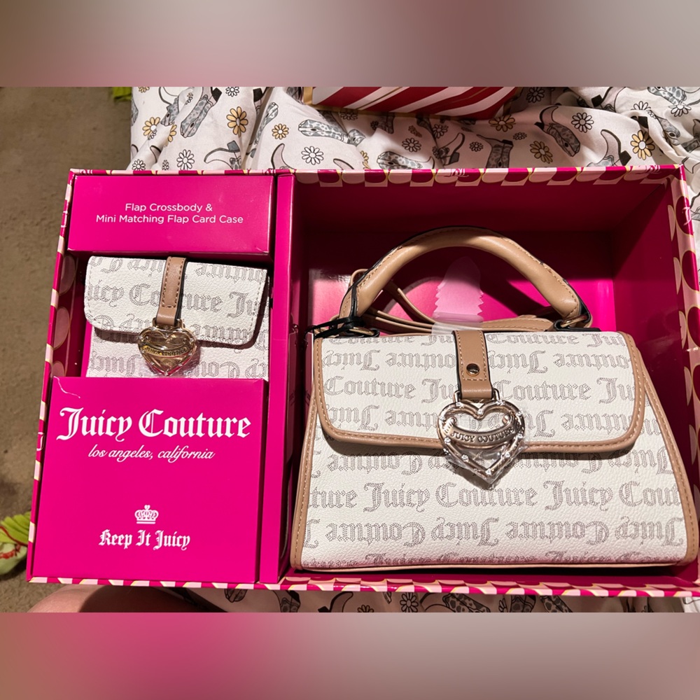 Juicy Couture Beige Flap Crossbody & Card Case Set